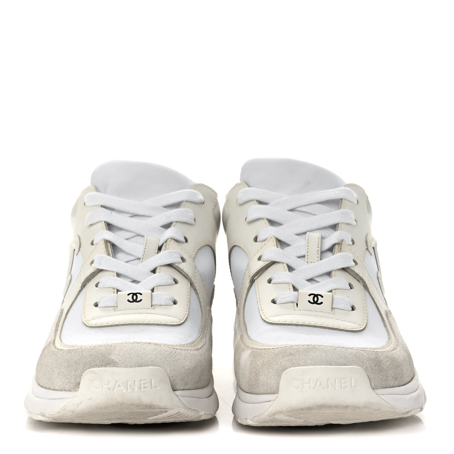 Chanel Suede Calfskin Fabric CC Sneakers 38.5 White 2 of 11