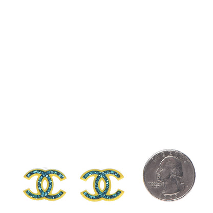 Chanel Glitter Resin CC Earrings Yellow Blue 2 of 5
