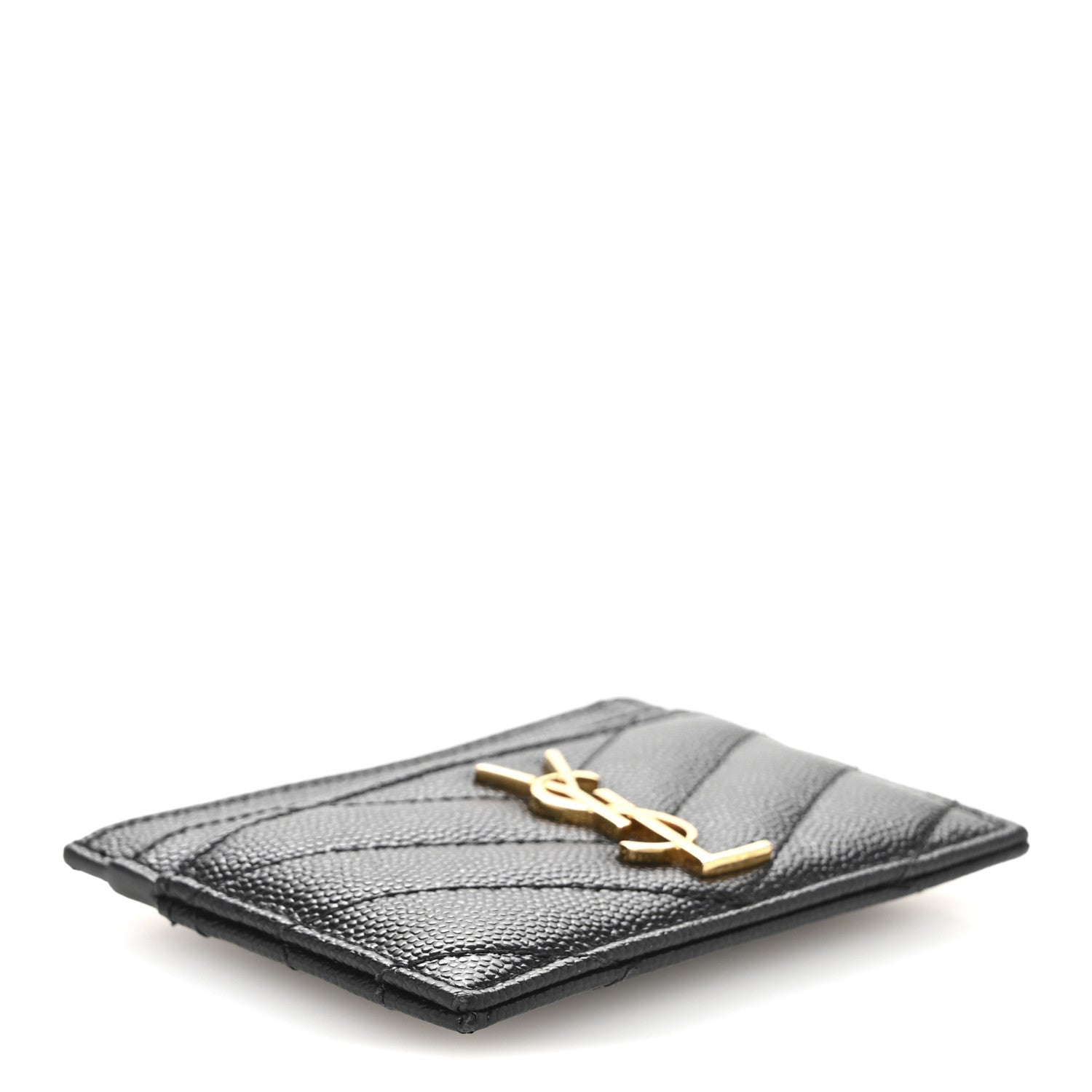 Saint Laurent Grain De Poudre Matelasse Chevron Monogram Credit Card Case Black 4 of 12