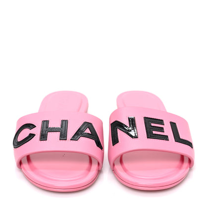 Chanel Calfskin Patent Calfskin Logo Mules 35.5 Pink Black 2 of 8