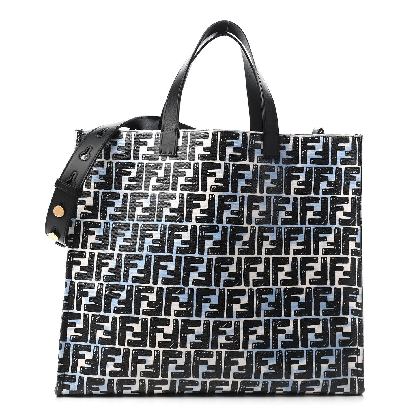 X JOSHUA VIDES Coated Canvas FF Cloudy Shopping Tote White Celeste Black