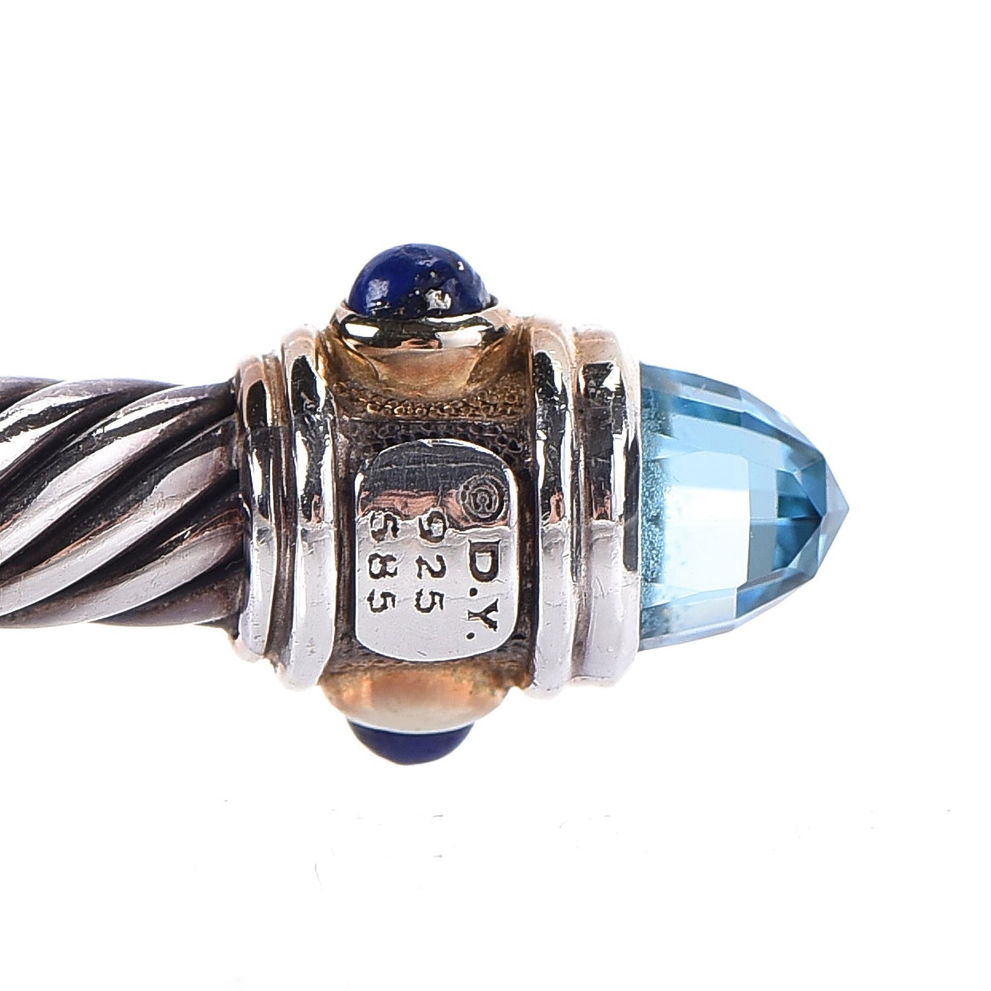 Sterling Silver 14K Yellow Gold Blue Topaz Lapis Lazuli 5mm Cable Renaissance Bracelet