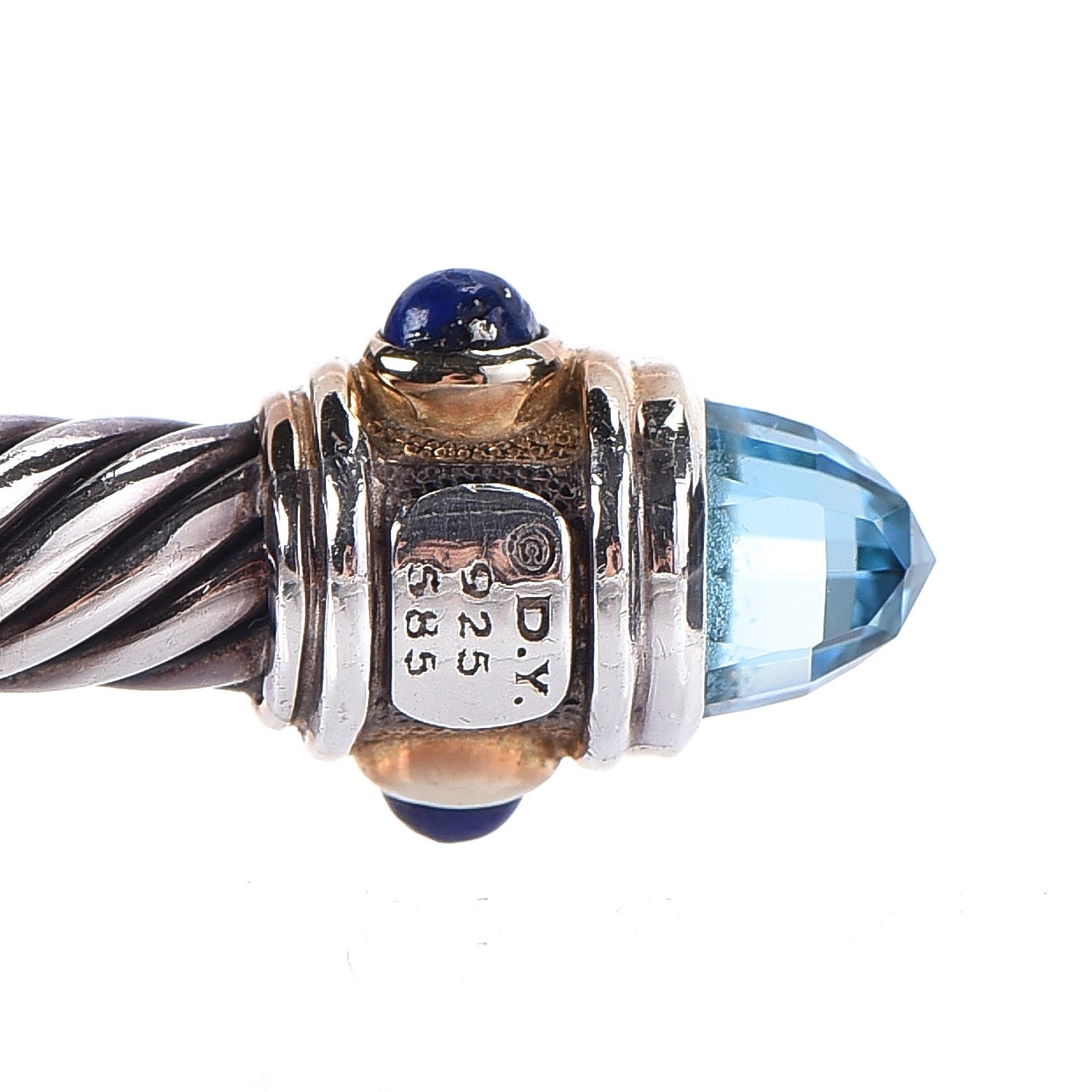 David Yurman Sterling Silver 14K Yellow Gold Blue Topaz Lapis Lazuli 5mm Cable Renaissance Bracelet 4 of 6