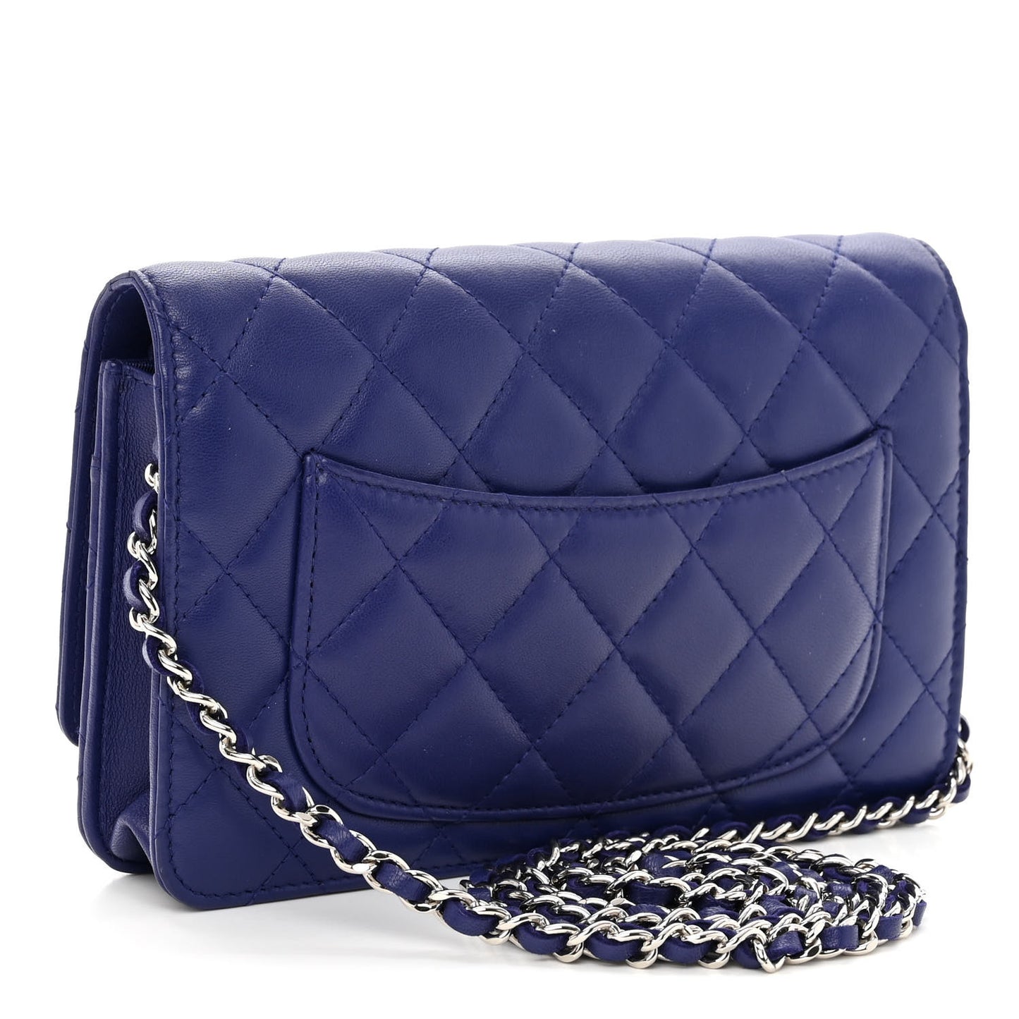 Lambskin Quilted Wallet On Chain WOC Blue