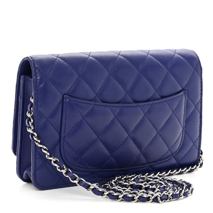 Chanel Lambskin Quilted Wallet On Chain WOC Blue 3 of 11