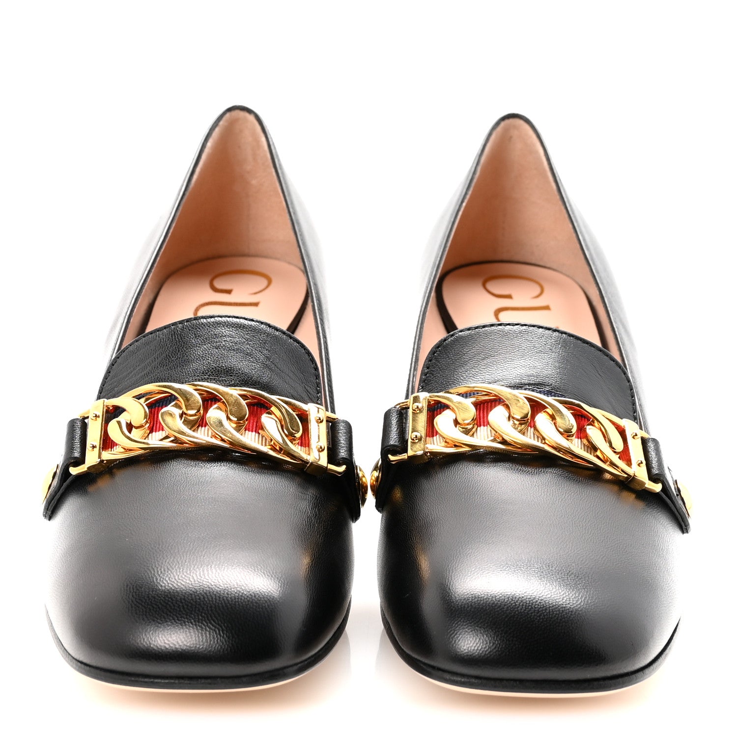 Gucci Malaga Kid Sylvie Web Chain Mid Heel Loafers 36.5 Black 3 of 10