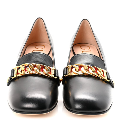 Gucci Malaga Kid Sylvie Web Chain Mid Heel Loafers 36.5 Black 3 of 10