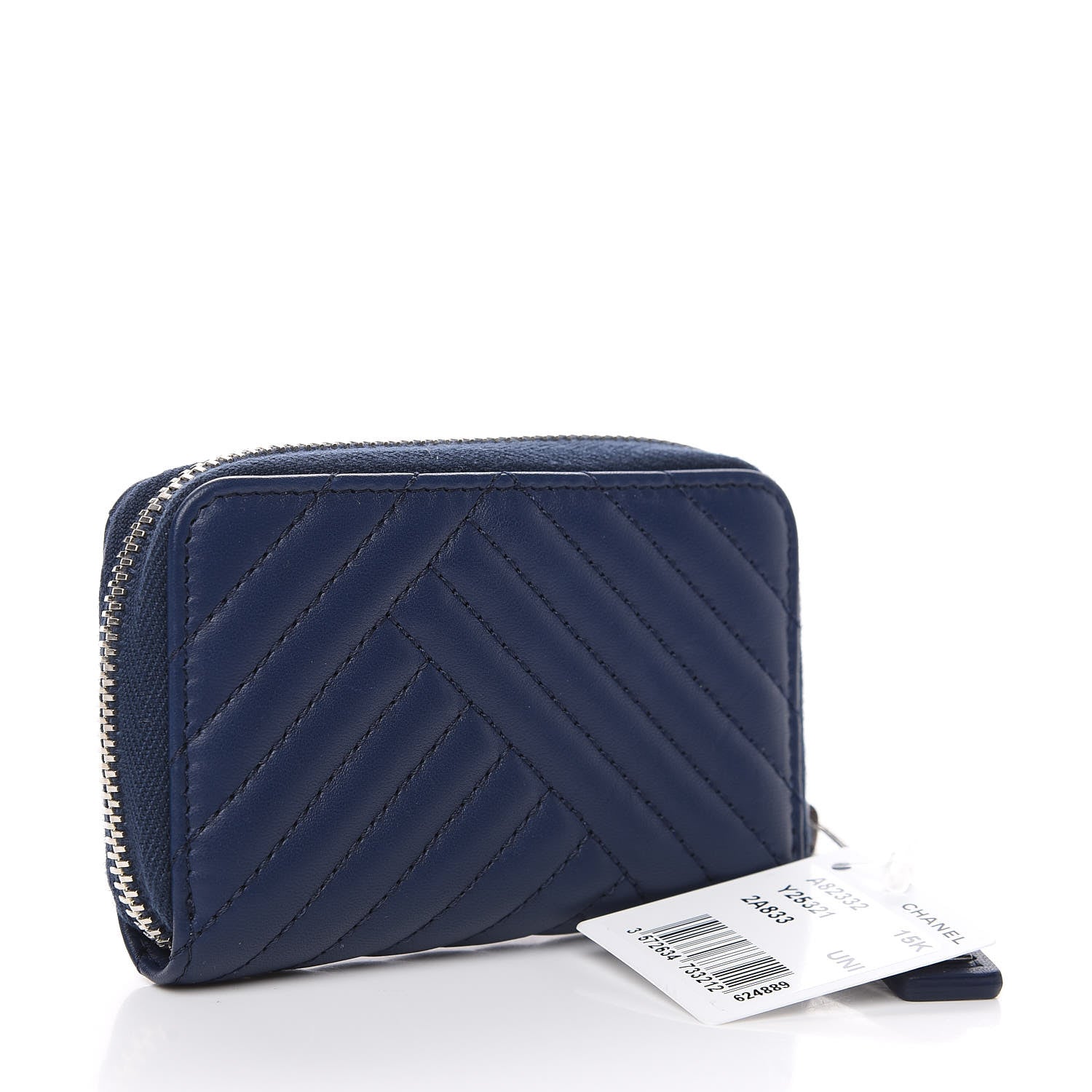 Chanel Lambskin Quilted CC Crossing Zip Around Coin Purse Navy 2 of 7