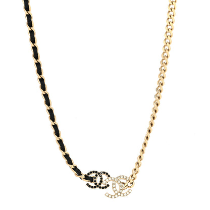 Chanel Metal Calfskin Crystal Double CC Short Necklace Black Gold 2 of 5