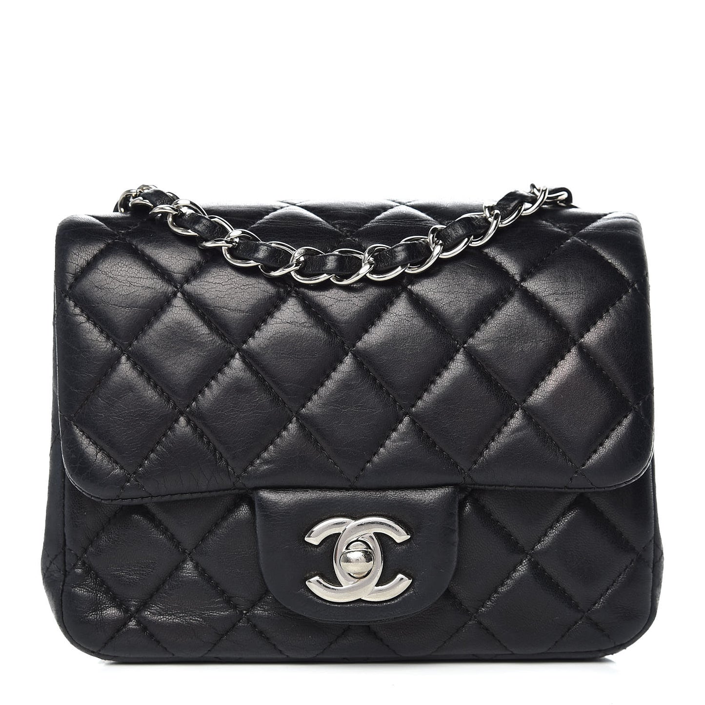 Lambskin Quilted Mini Square Flap Black