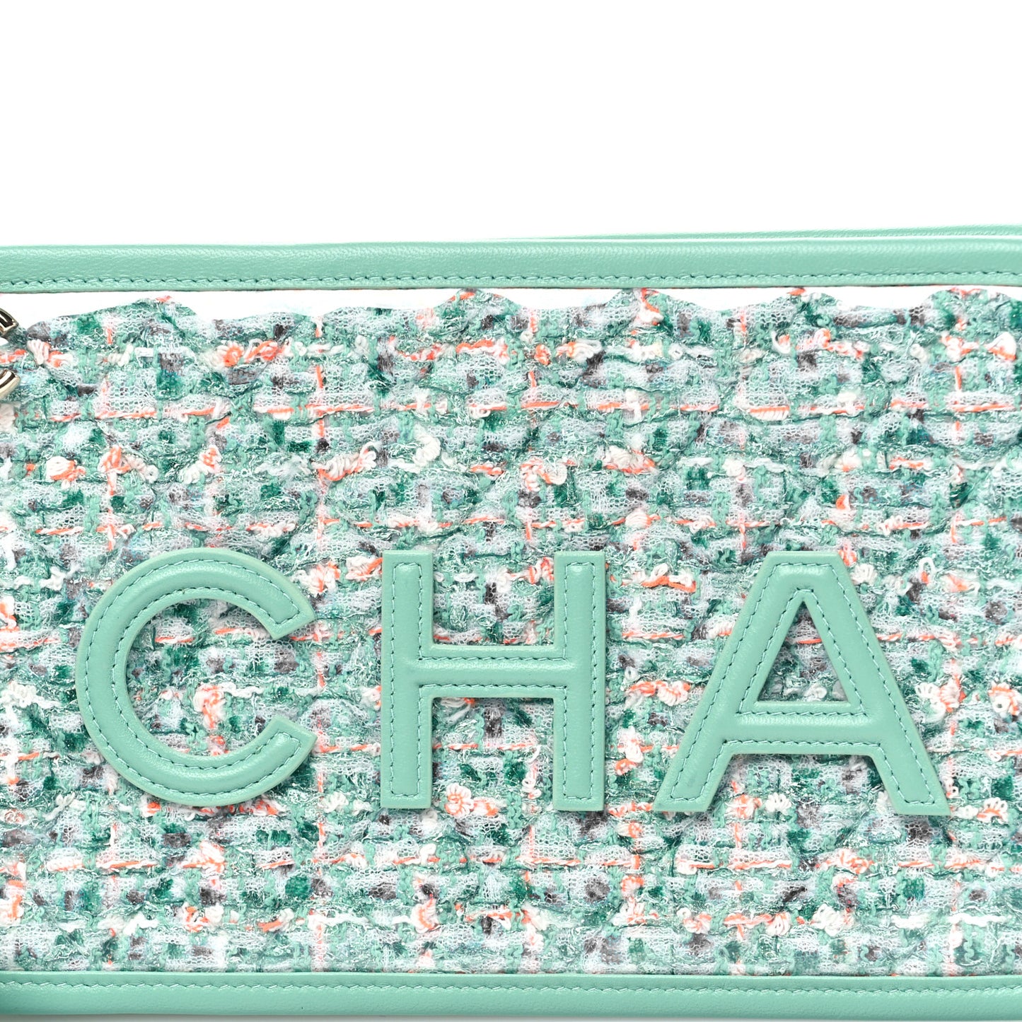 Tweed Lambskin Quilted Wristlet Pouch Green