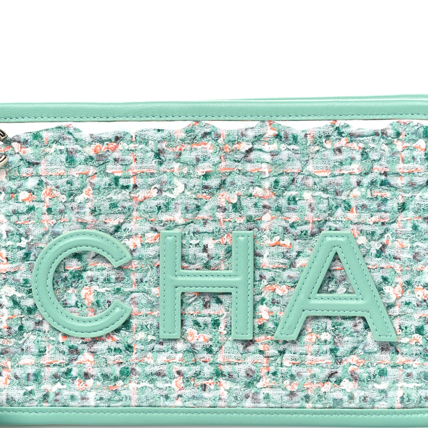 Chanel Tweed Lambskin Quilted Wristlet Pouch Green 8 of 11