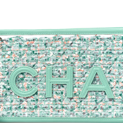 Chanel Tweed Lambskin Quilted Wristlet Pouch Green 8 of 11
