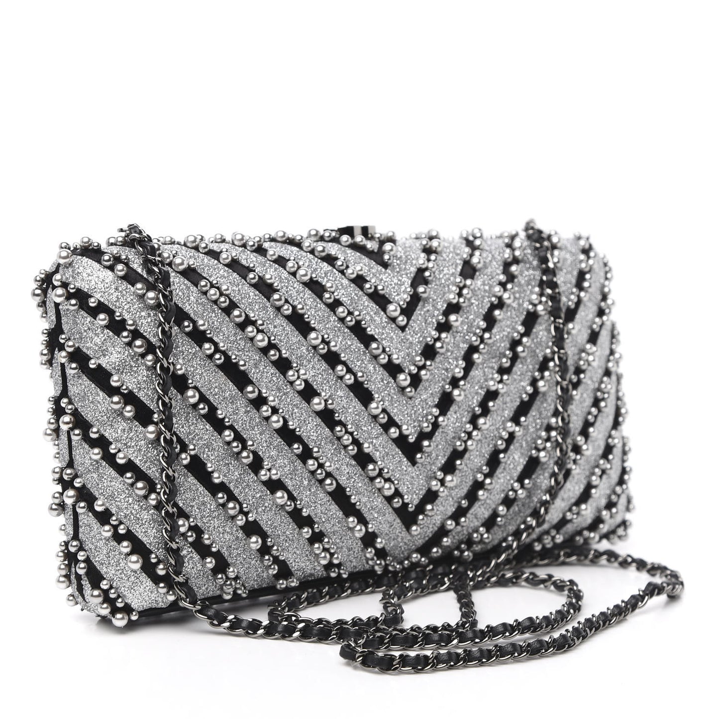 Mixed Fibers Pearl Evening Clutch Silver Black
