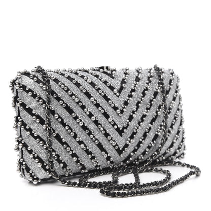 Chanel Mixed Fibers Pearl Evening Clutch Silver Black 3 of 11