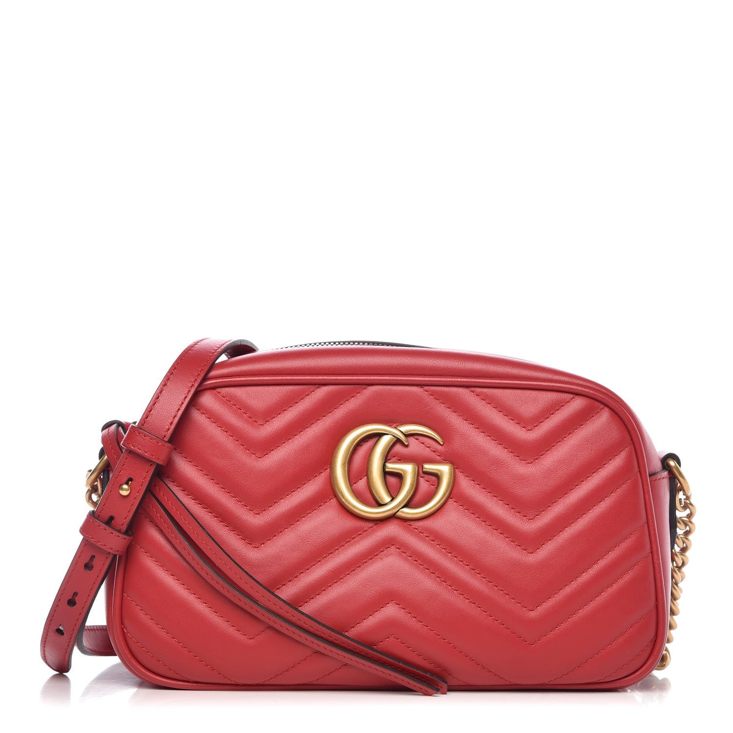 Calfskin Matelasse Small GG Marmont Chain Shoulder Bag Hibiscus Red