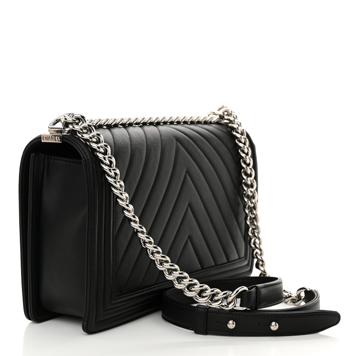 Calfskin Chevron Quilted New Medium Boy Flap Black