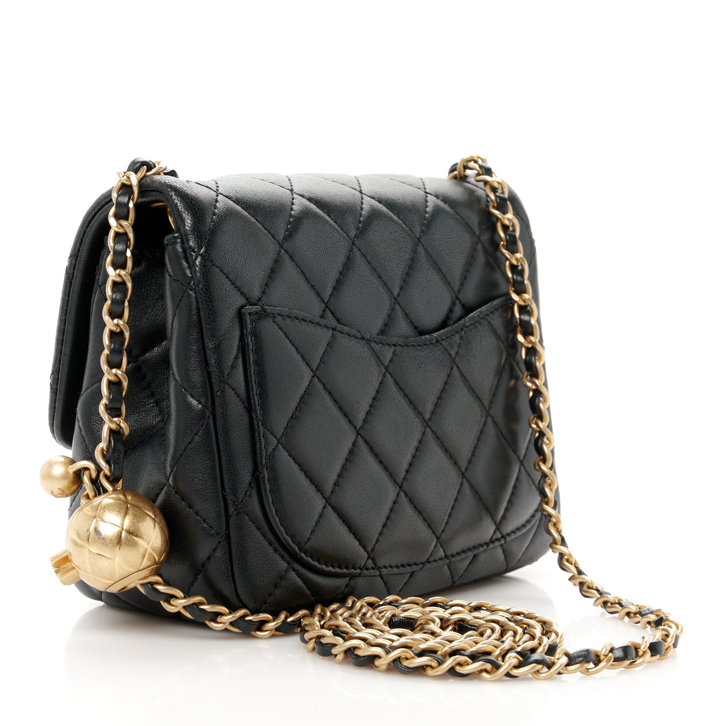Lambskin Quilted Mini Pearl Crush Flap Black