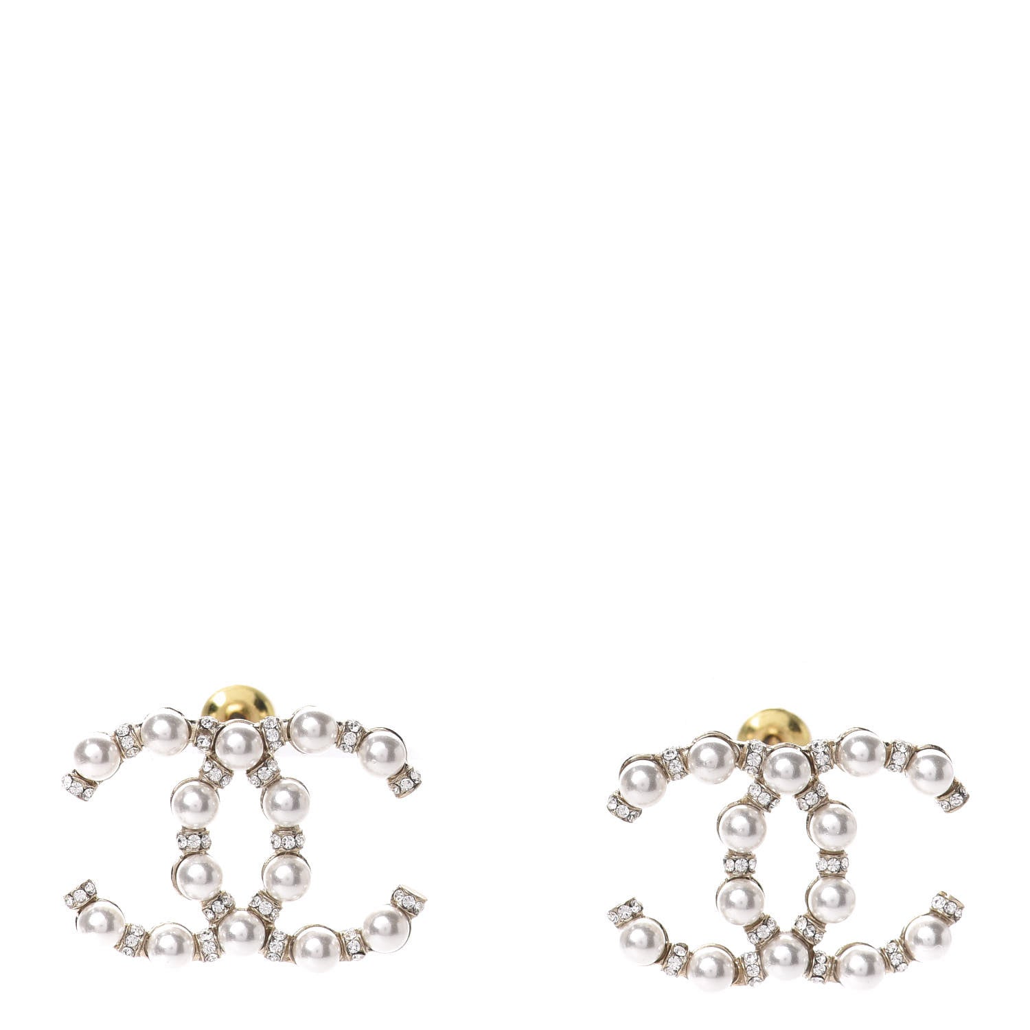 Chanel Pearl Crystal Nefertiti CC Earrings Gold 1 of 5