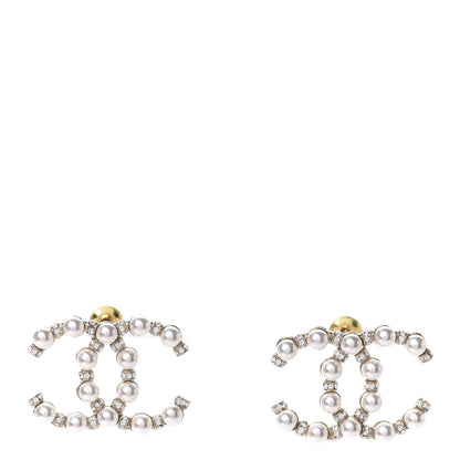 Chanel Pearl Crystal Nefertiti CC Earrings Gold 1 of 5