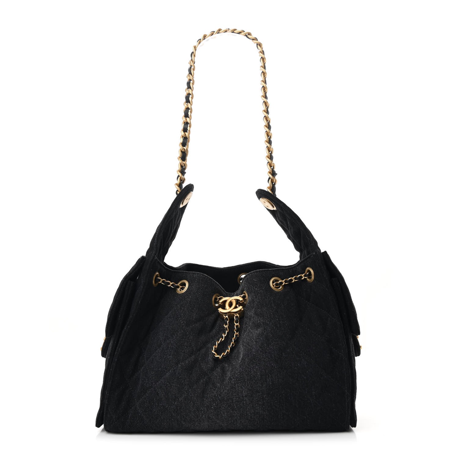 Chanel Washed Denim Quilted Small Chanel 25 Handbag Black 1 of 11