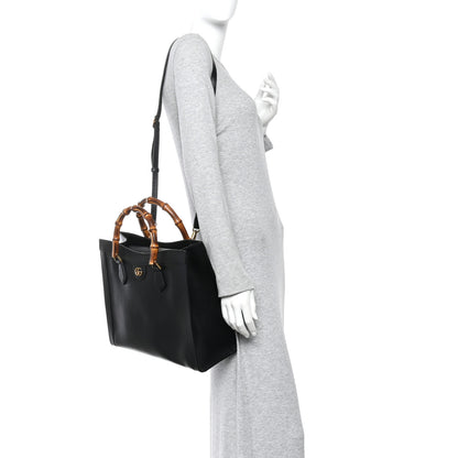 Gucci Textured Dollar Calfskin Web Medium Diana Tote Bag Black Dusty Grey 2 of 9