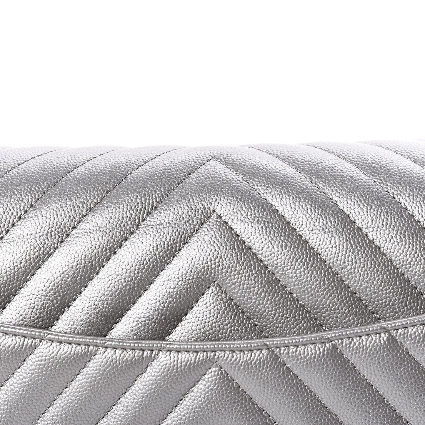 Metallic Caviar Chevron Quilted Jumbo Double Flap Silver