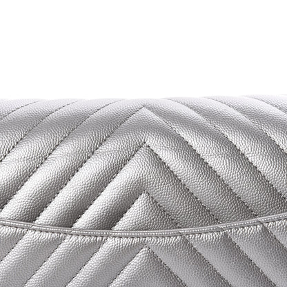 Chanel Metallic Caviar Chevron Quilted Jumbo Double Flap Silver 11 of 11
