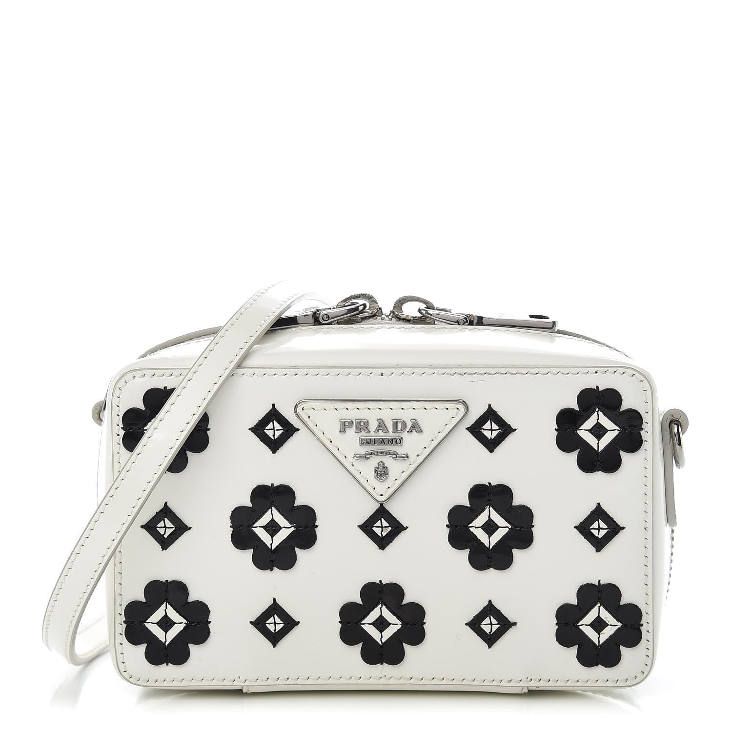 Prada Spazzolato Floral Crossbody White Black 1 of 13