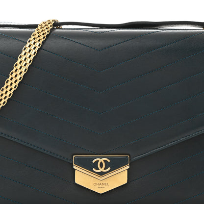 Chanel Calfskin Chevron Quilted Medal Flap Blue 8 of 16