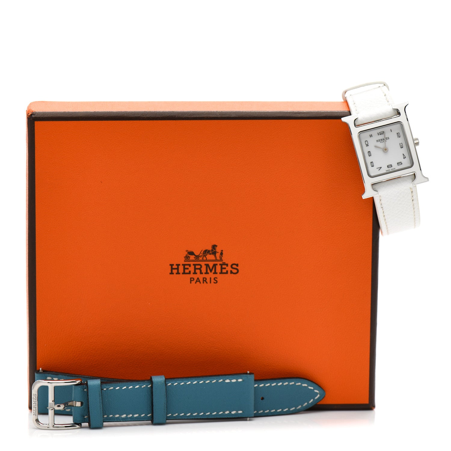 Hermes Stainless Steel Epsom Lacquer 21mm Heure H Hour Quartz Watch Blanc 5 of 5