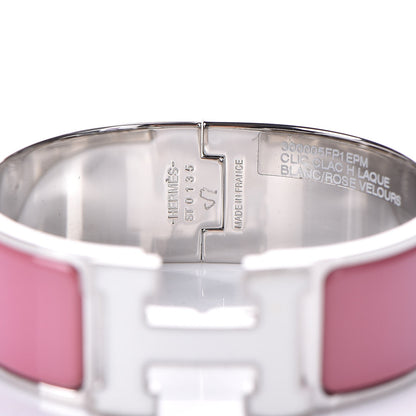 Hermes Enamel Wide Clic Clac H Bracelet PM Blanc Rose Velours 3 of 4