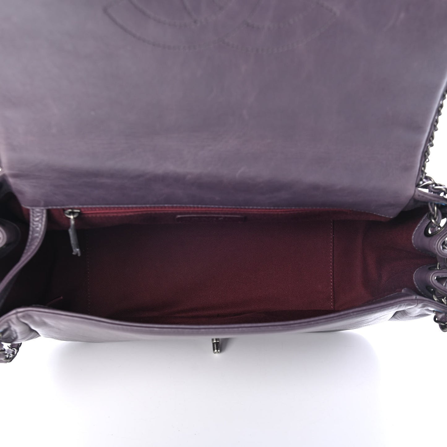 Calfskin Quilted Large CC Enchained Accordion Flap Grey