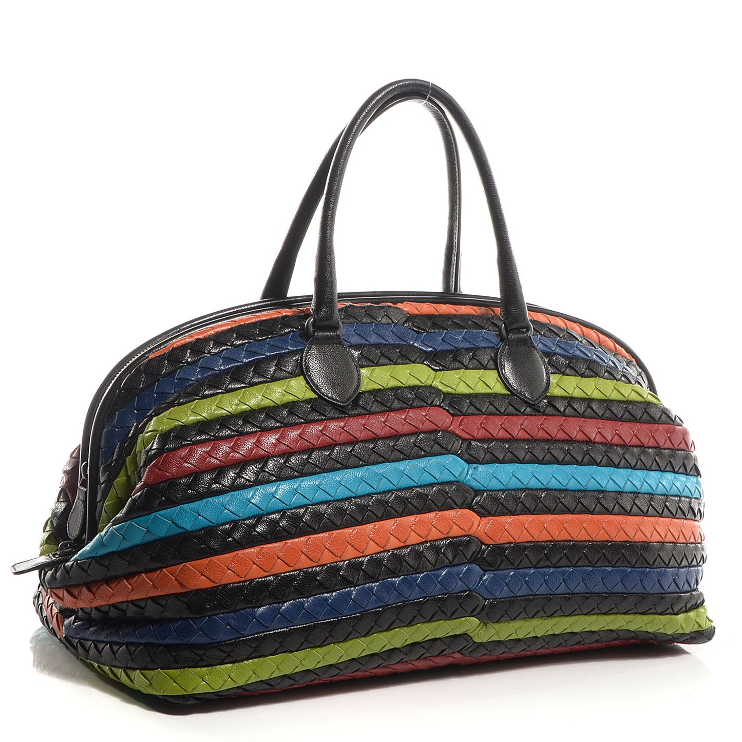 Intrecciato Shiny Goatskin Satchel Multicolor
