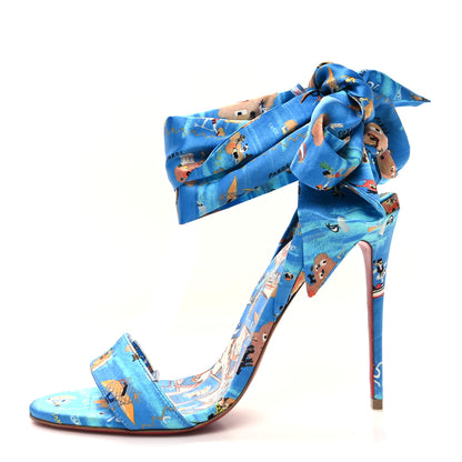 Christian Louboutin Crepe Satin Greekaba Du Desert 100 Sandal 39 Blue Multicolor 1 of 8