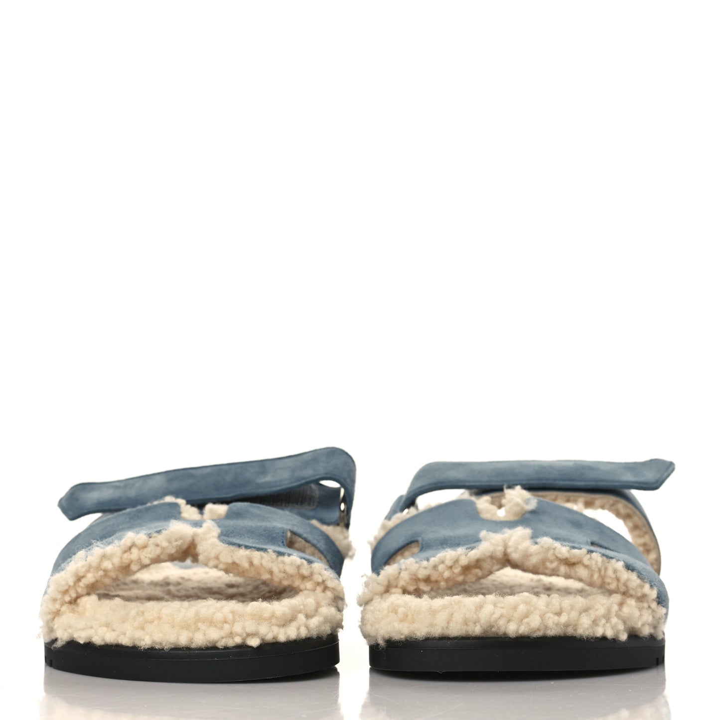 Suede Goatskin Woolskin Womens Chypre Sandals 38.5 Bleu Pinede Ecru