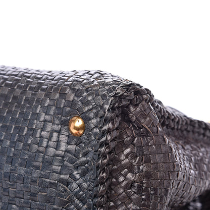 Prada Goatskin Woven Medium Tote Moro 10 of 13