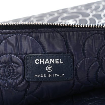 Chanel Lambskin Camellia Embossed Large Cosmetic Case Navy Silver 6 of 7