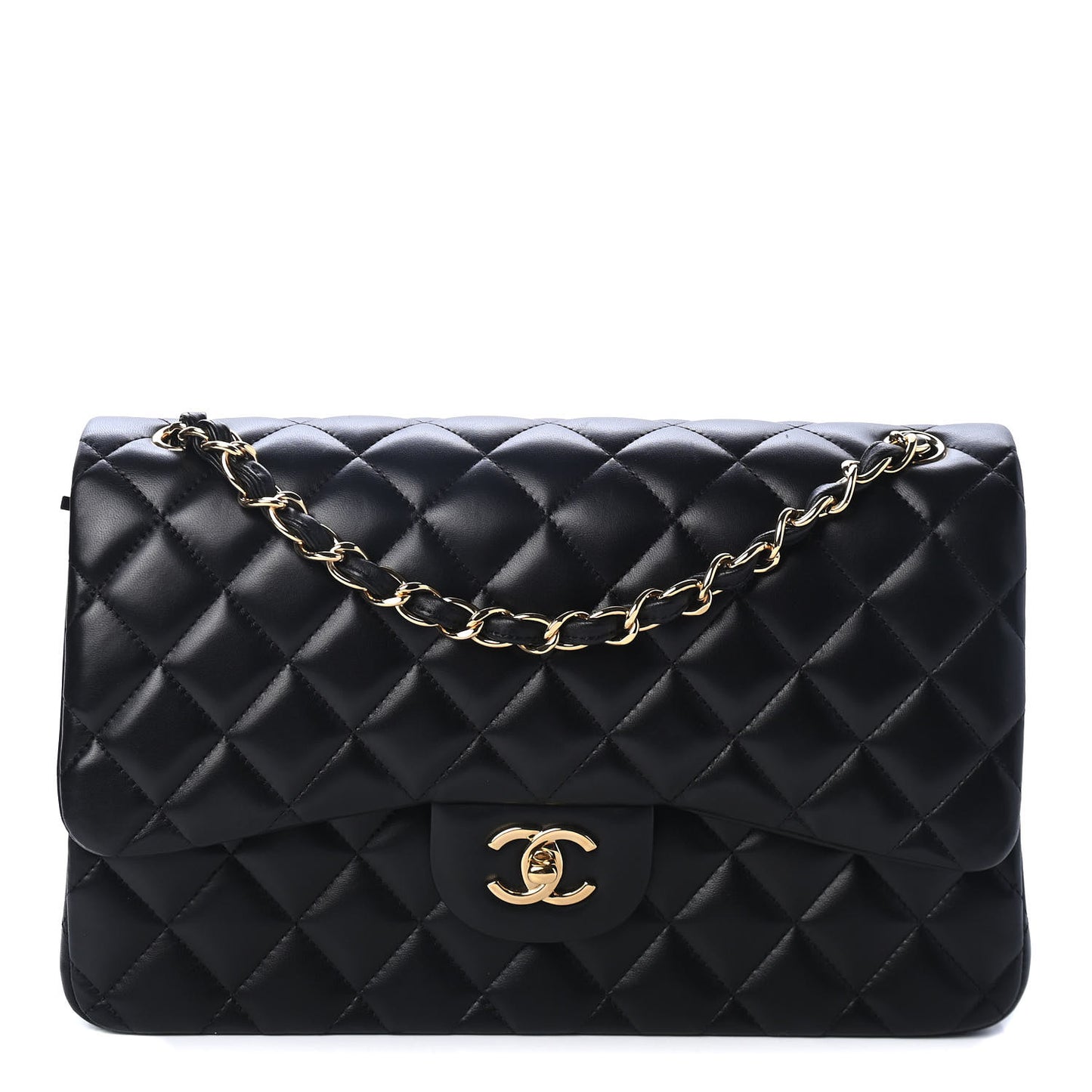 Lambskin Quilted Jumbo Double Flap Black