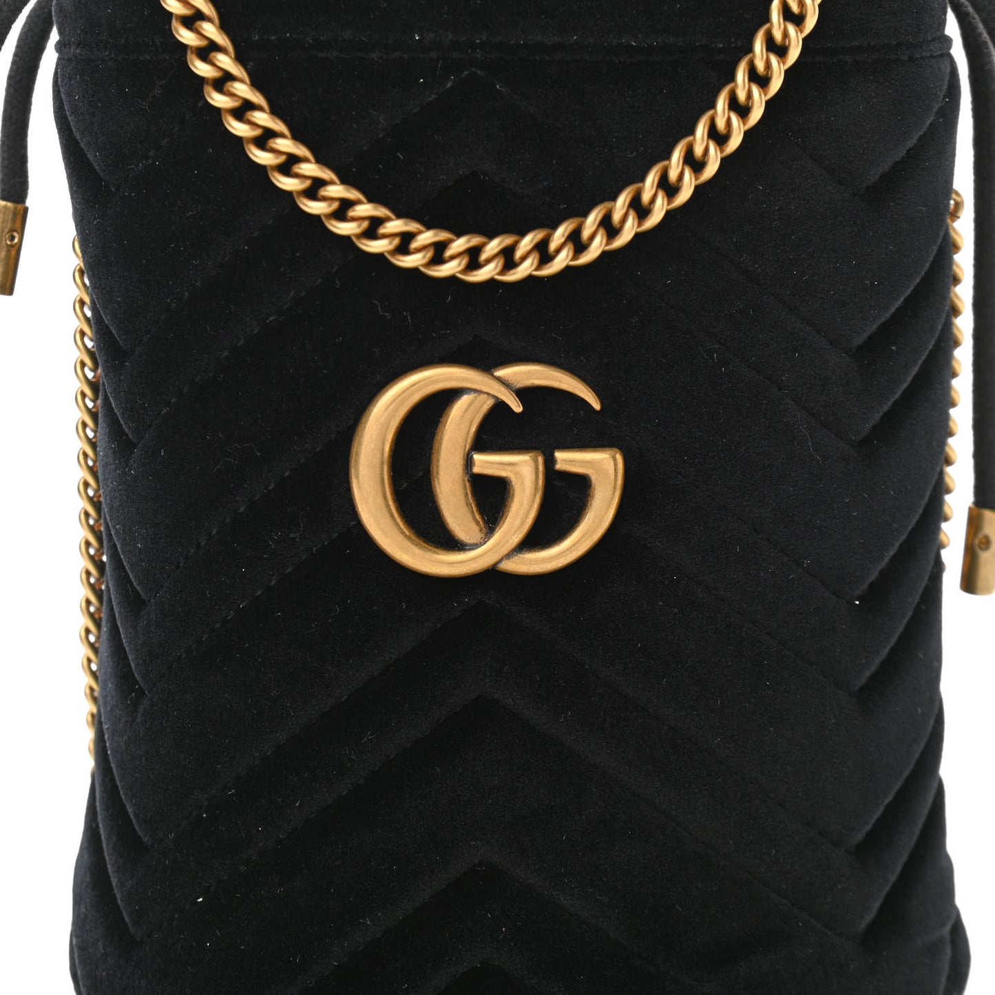Velvet Matelasse Mini GG Marmont 2.0 Bucket Bag Black