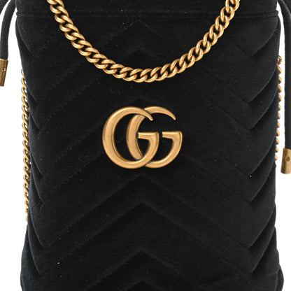 Gucci Velvet Matelasse Mini GG Marmont 2.0 Bucket Bag Black 8 of 11