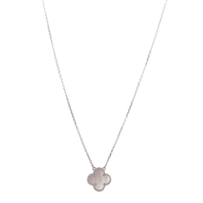 Van Cleef & Arpels 18K White Gold Mother of Pearl Vintage Alhambra Pendant Necklace 1 of 7