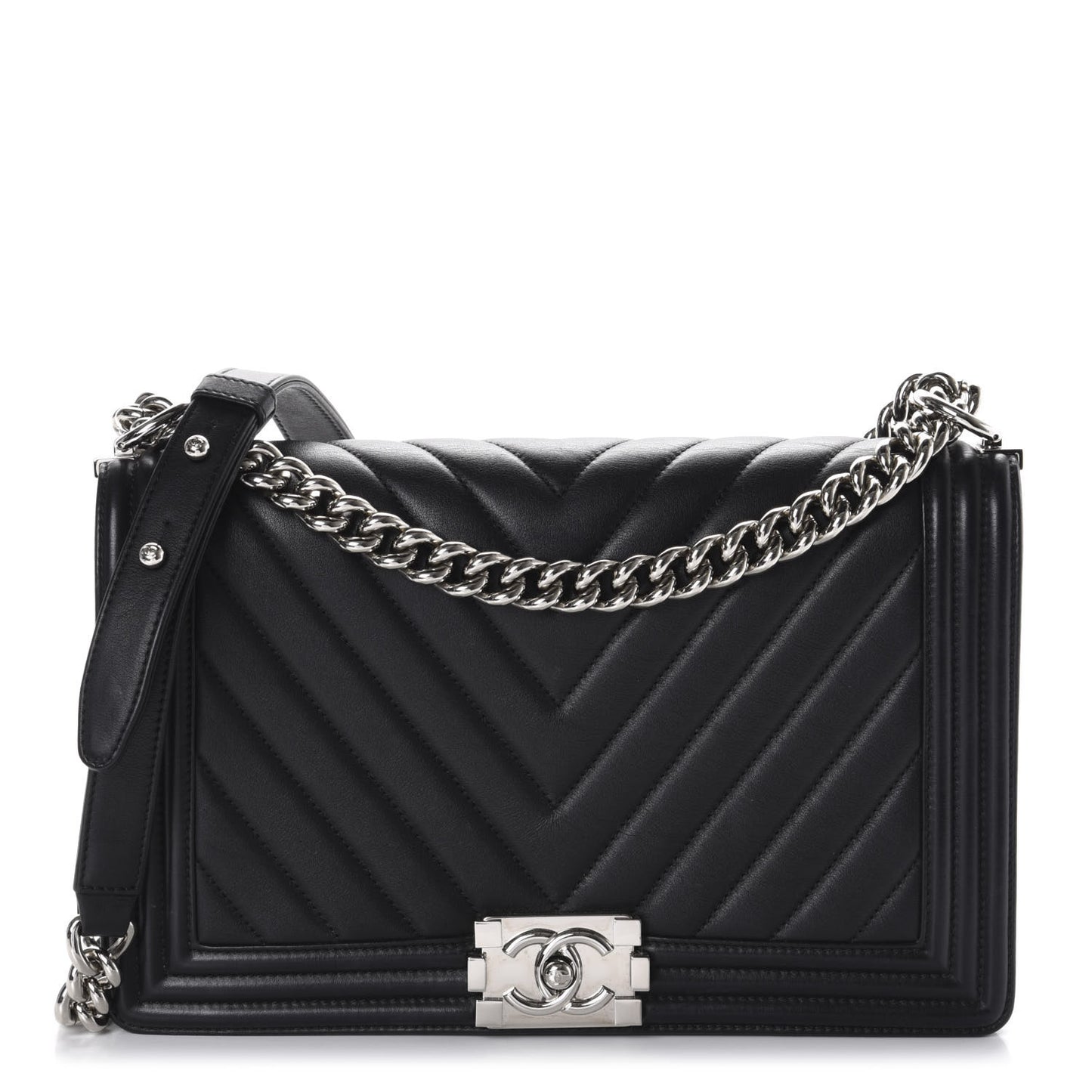 Lambskin Chevron Quilted New Medium Boy Flap Black