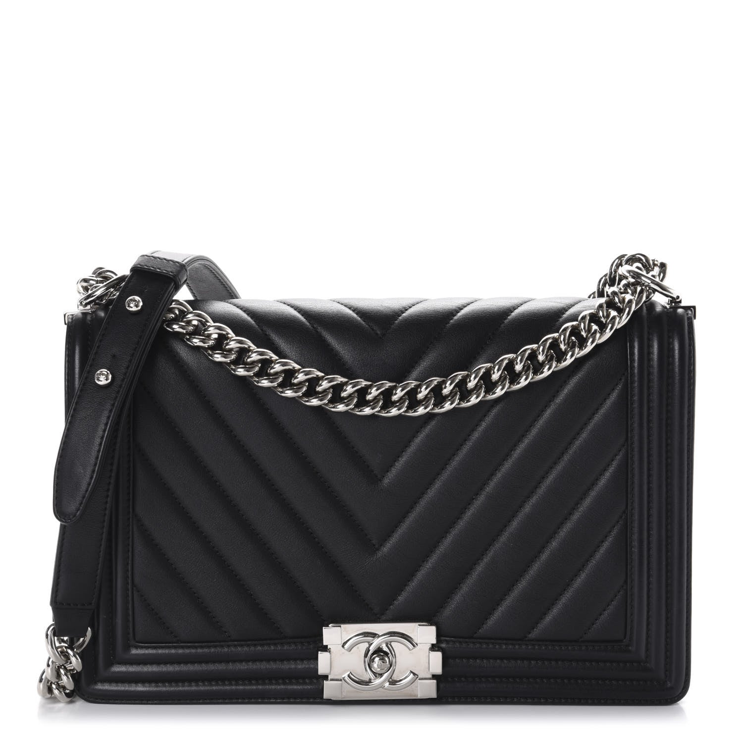 Chanel Lambskin Chevron Quilted New Medium Boy Flap Black 1 of 15