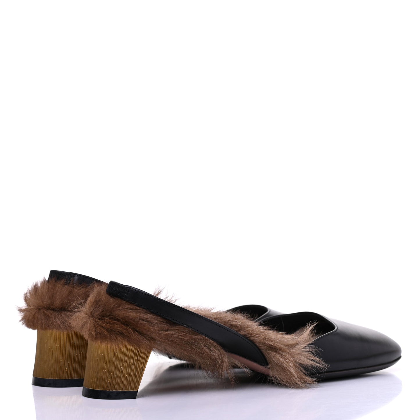 Calfskin Heloise Fur Slide Mules 36.5 Black