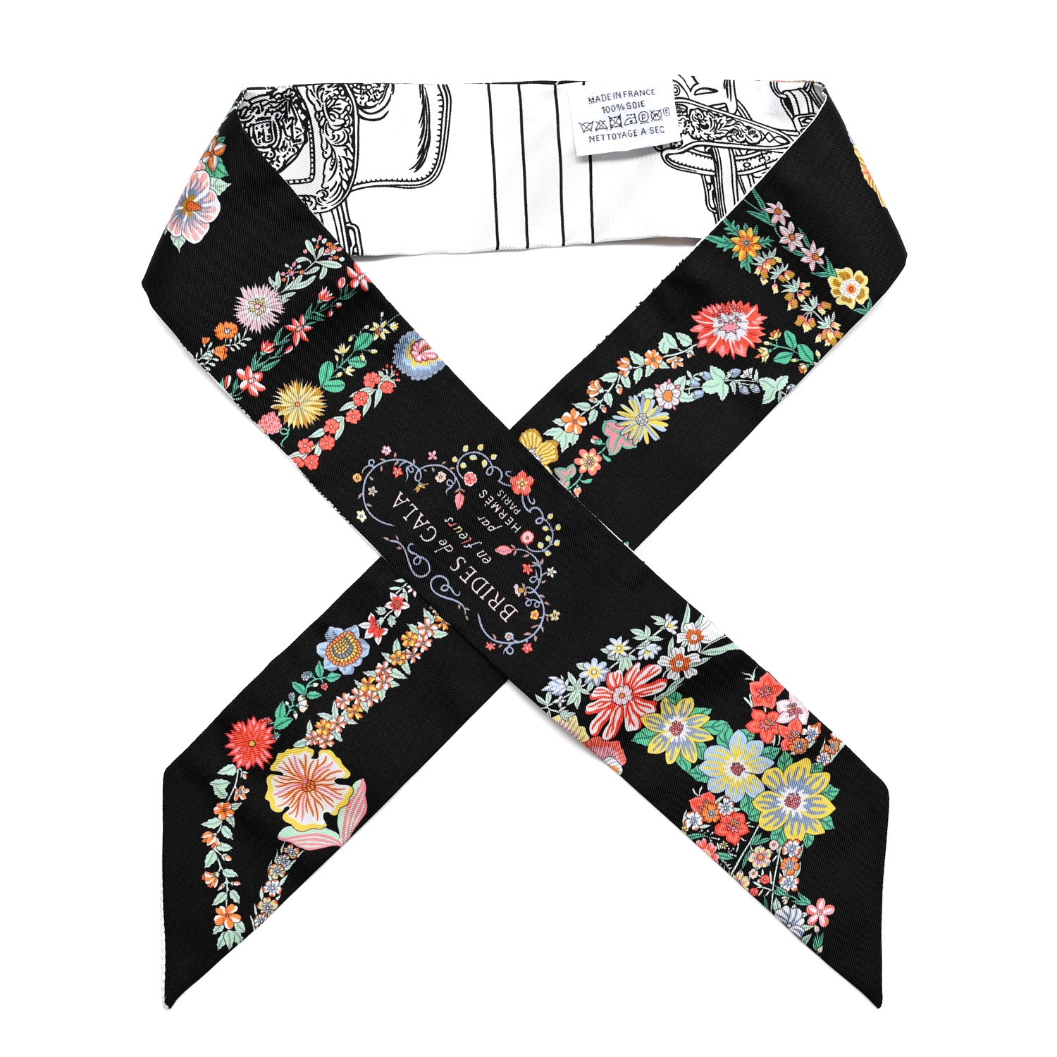 Hermes Silk Brides de Gala en Fleurs Twilly Black Multicolor White 1 of 4