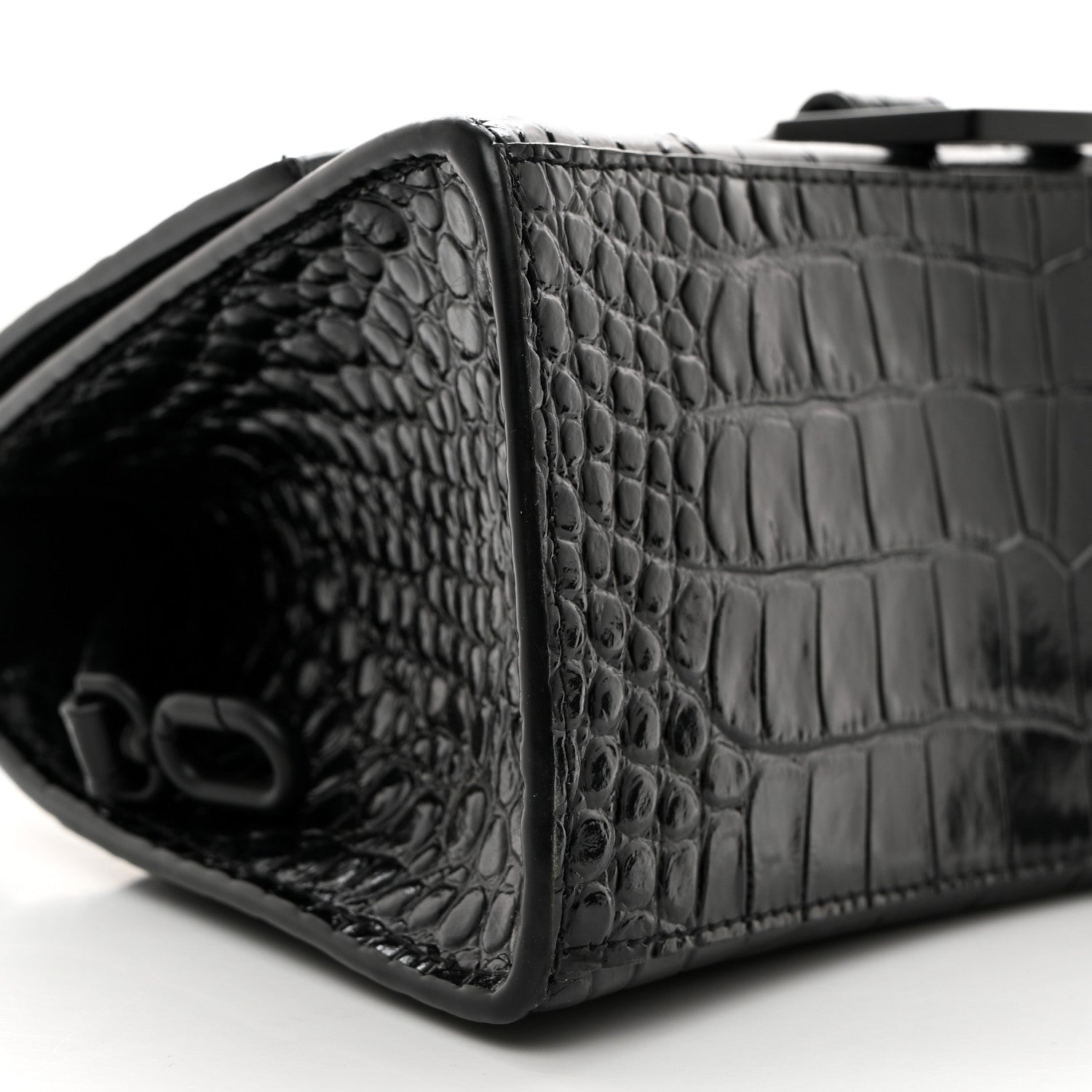 Balenciaga Shiny Calfskin Monochrome Crocodile Embossed Small Hourglass Top Handle Bag Black 10 of 11