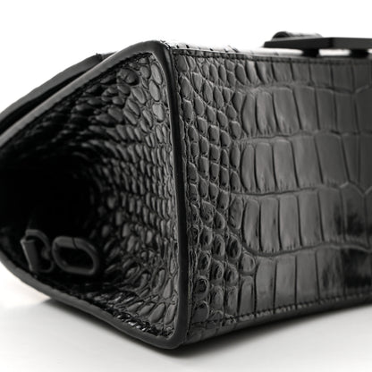 Balenciaga Shiny Calfskin Monochrome Crocodile Embossed Small Hourglass Top Handle Bag Black 10 of 11