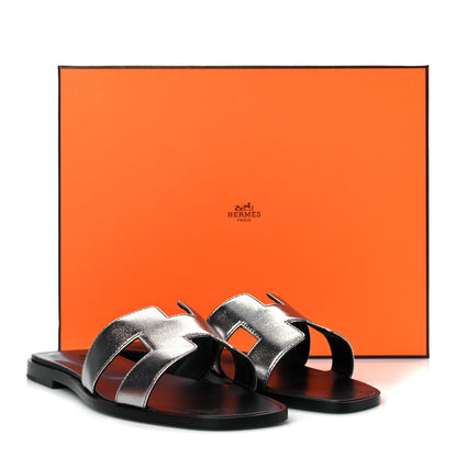 Hermes Metallic Nappa Oran Sandals 38 Gris Argente 9 of 9