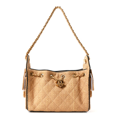 Chanel Braided Raffia Calfskin Quilted Mini Chanel 25 Handbag Beige Black 1 of 11